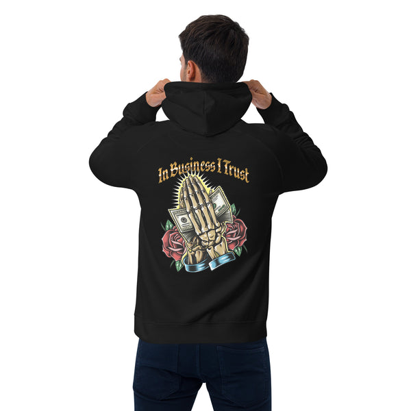 BBM In Business I Trust Skeleton Praying Hands Hoodie Black - Motivational Apparel