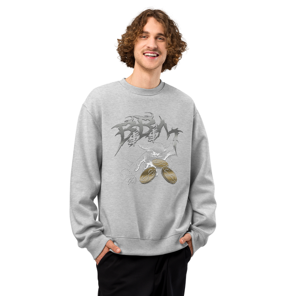 BBM Hand Throwing Coin Front Oversized Heavyweight Sweatshirt - Motivational Apparel