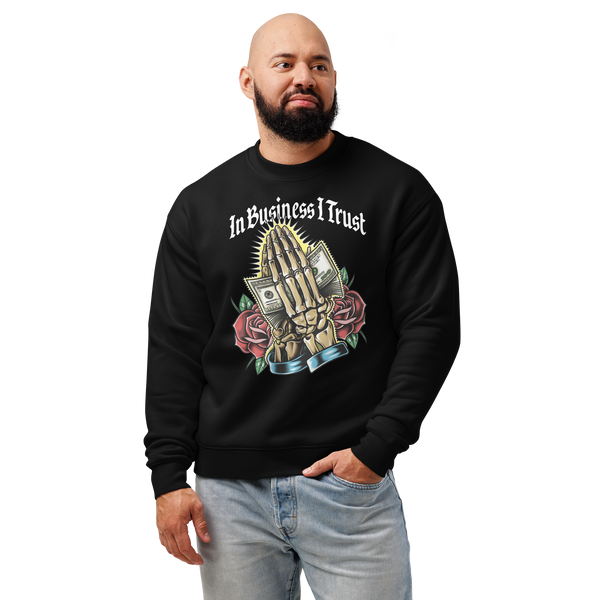 BBM In Business I Trust Skeleton Praying Hands Crewneck Sweatshirt - Motivational Apparel